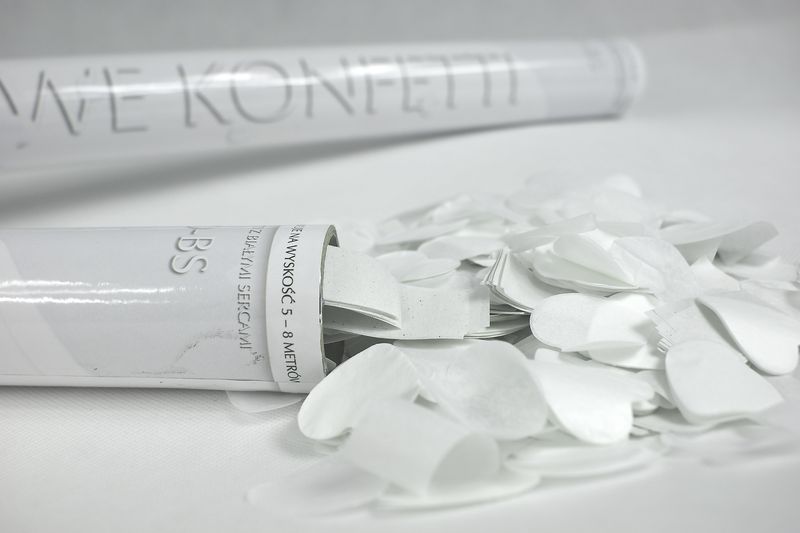 Vystreľovacie konfety - biele srdiečka dl.100cm